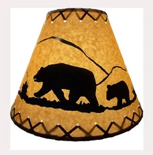 Rustic Oiled Kraft Lamp Shade with Bear Design - 12"