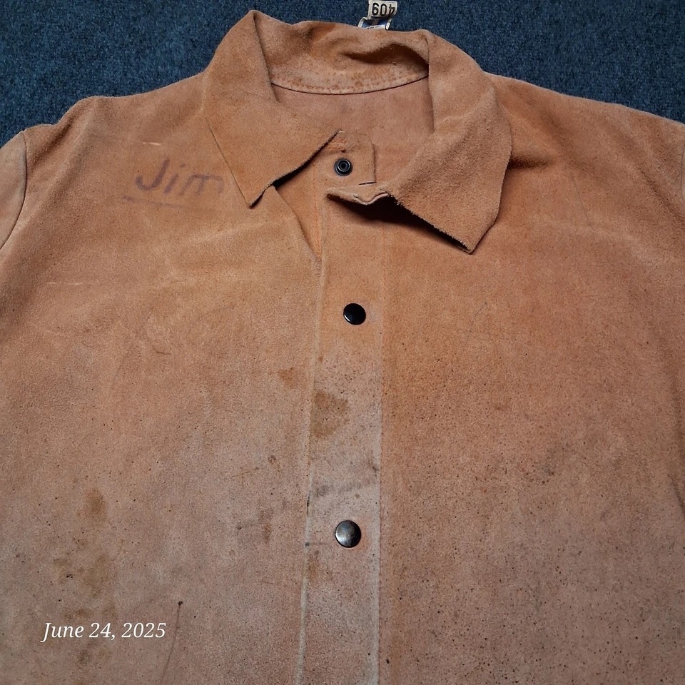 Chaqueta de soldadura vintage de cuero de vaca marrón a presión talla XL Foto 3 de 4