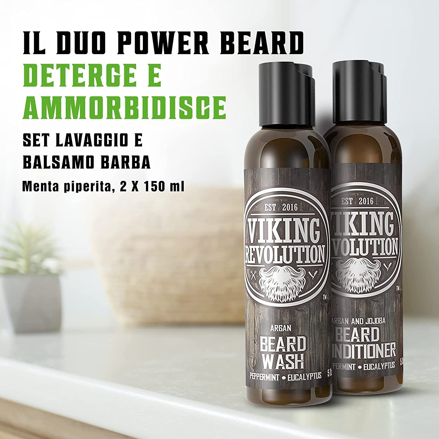 Set Bio Barba Shampoo e Balsamo Olio Argan Jojoba Menta Eucalipto - 2