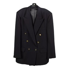 Vintage Burberry Men's Blue Double Breasted Blazer Size 46