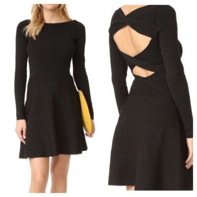 Club Monaco Black Italian Twist Cross Back Open Long Sleeve Sweater Dress L  | eBay
