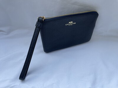 COACH WOMEN'S MIDNIGHT BLUE CROSS GRAIN LEATHER CORNER ZIP