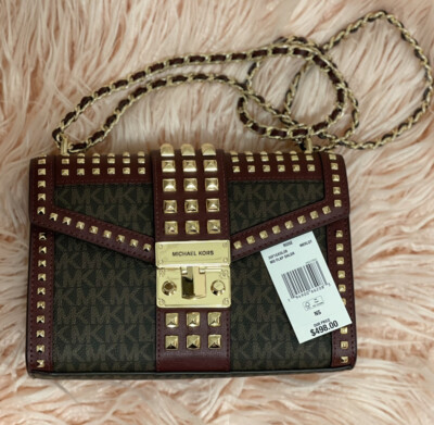 New Michael Kors Rose Medium Flap Shoulder Messenger Bag In Merlot