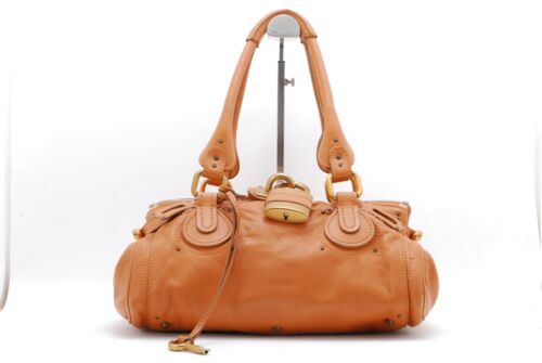 Chloe Paddington Hand Bag Shoulder Bag Leather Light Tan Brown #A228