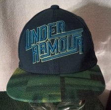 Under Armour Child's Navy Blue Green Plaid Bill Logo Hat Size Sm/Md