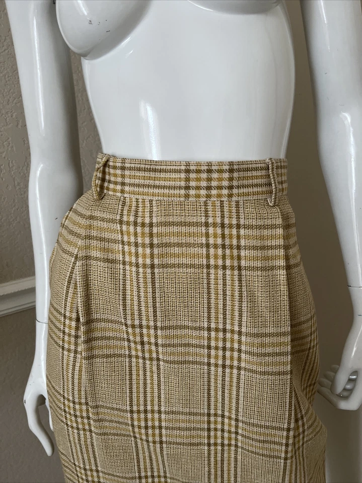 ALFRED SUNG SPORT ¡NUEVO! ¡Vintage! Falda lápiz tejida a cuadros crema seda/lino talla 6 Foto 2 de 4