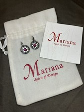 MARIANA LEVERBACK EARRINGS ROUND FLOWER SWAROVSKI CRYSTALS COA POUCH