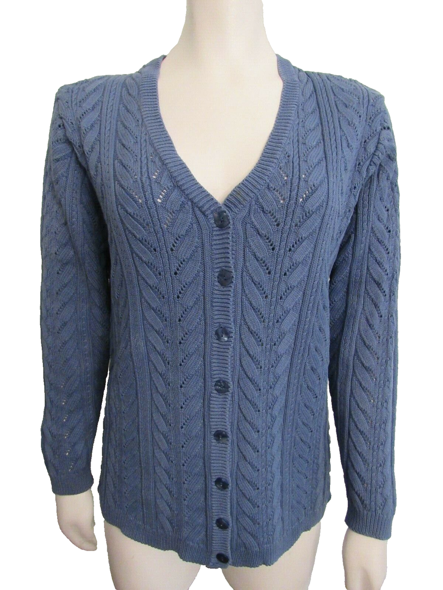 Talbots 100% Cotton Blue Crochet Sweater Cardigan Size S