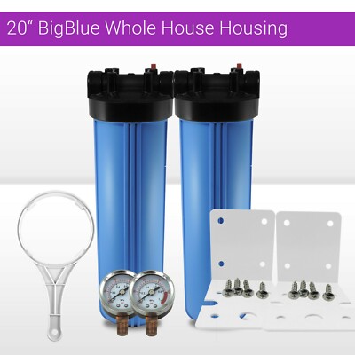Buy Bluonics 4.5 X 20-inch Whole House Clear Water Filter Housing With 1 Us Npt Brass Ports For Standard Size 4 5 X 20 Cartridge Complete With Wrench Bracket And Screws