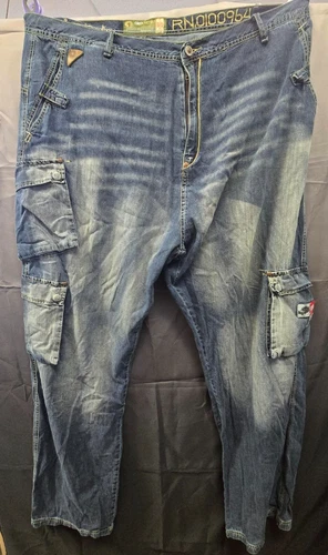 Akdmks Jeans Mens 46X36 Blue Y2K Baggy Hip Hop Medium Wash Denim Jeans Akademiks