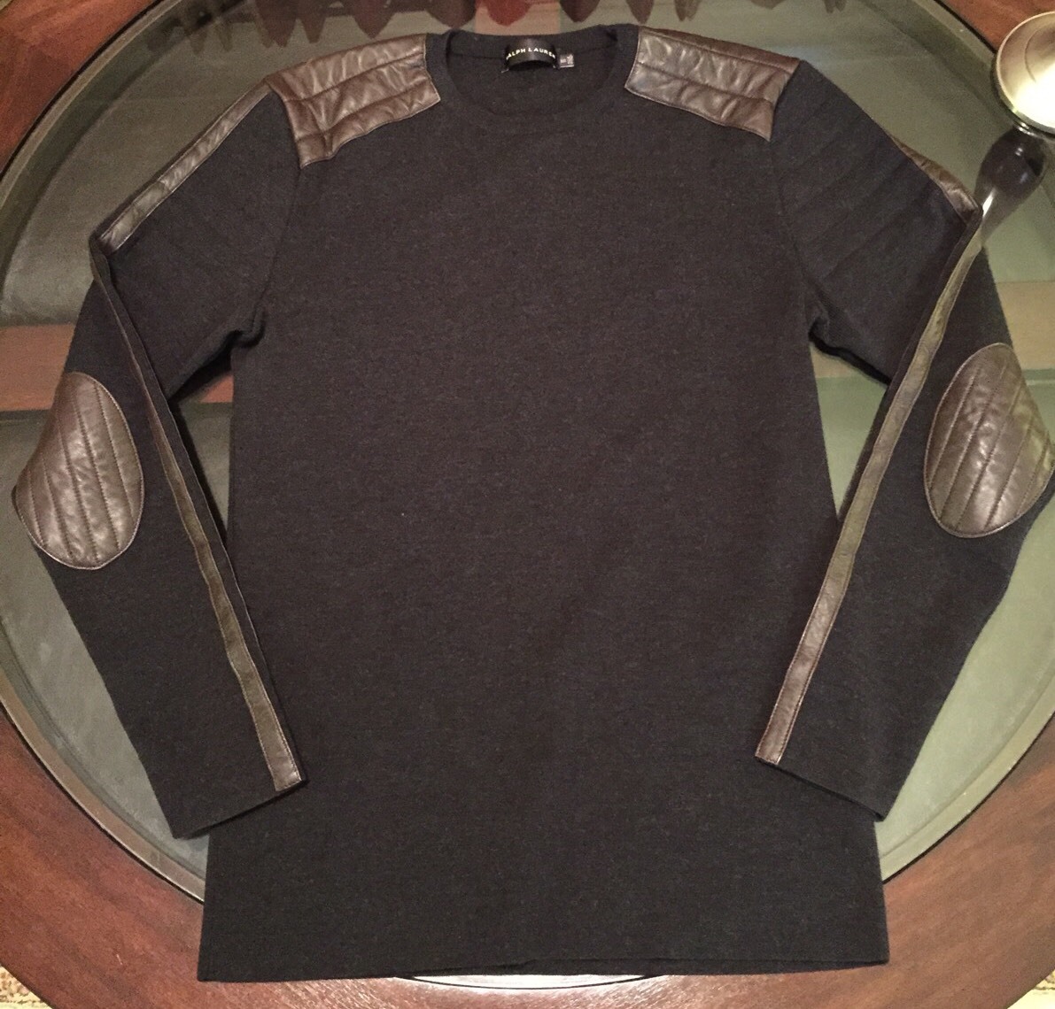 トップス ralph lauren black label leather knit Ralph Lauren Black Label Size Small Moto Sweater Quilted Leather