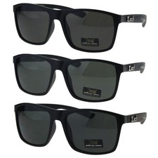 Locs Mens Rectangular Wood Grain Arm Plastic Horned Sunglasses