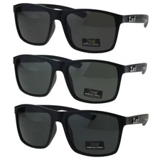 Locs Mens Rectangular Wood Grain Arm Plastic Horned Sunglasses