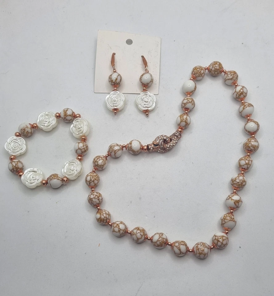 COLLANA IN AGATA BIANCA marezzata rame, sottogiacca, set, completo - Immagine 3 di 4