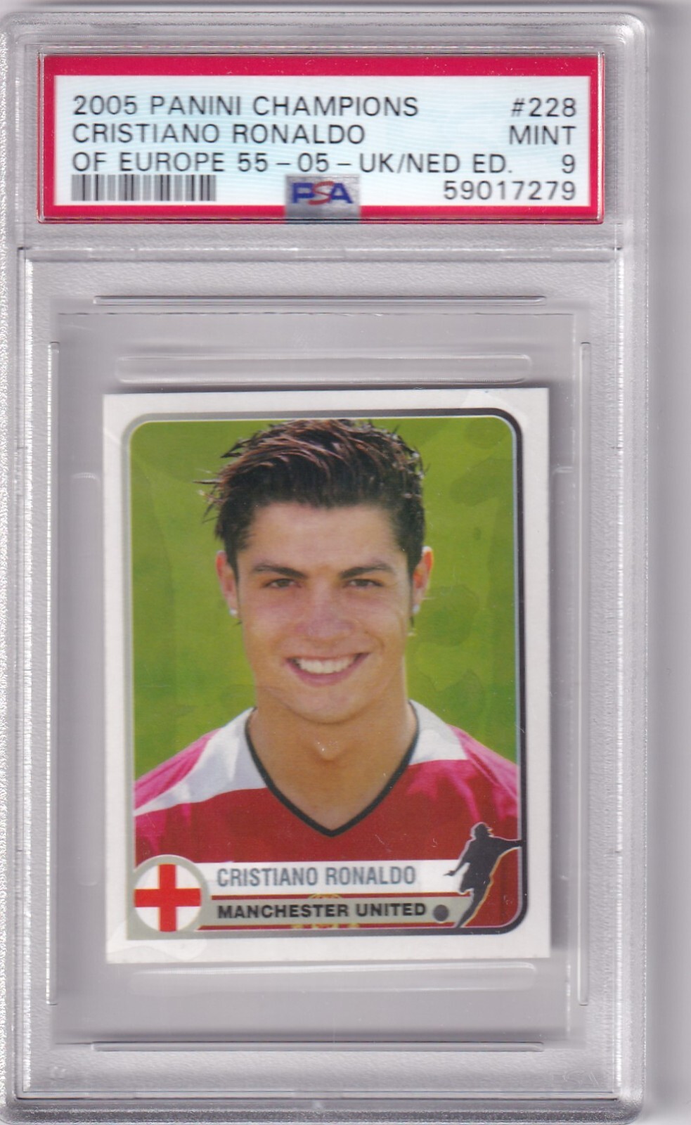 2005 Panini Champions League No. 228 Cristiano Ronaldo Rookie UK NED ED. PSA 9