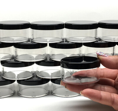 50x 30ml Empty Cosmetic Jars Clear Plastic Containers w/ Black Lids Bulk 3063-50