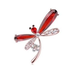 Authentic GORGEOUS 18K ROSE GOLD PLATED CZ & AUSTRIAN CRYSTAL RED DRAGONFLY BROOCH