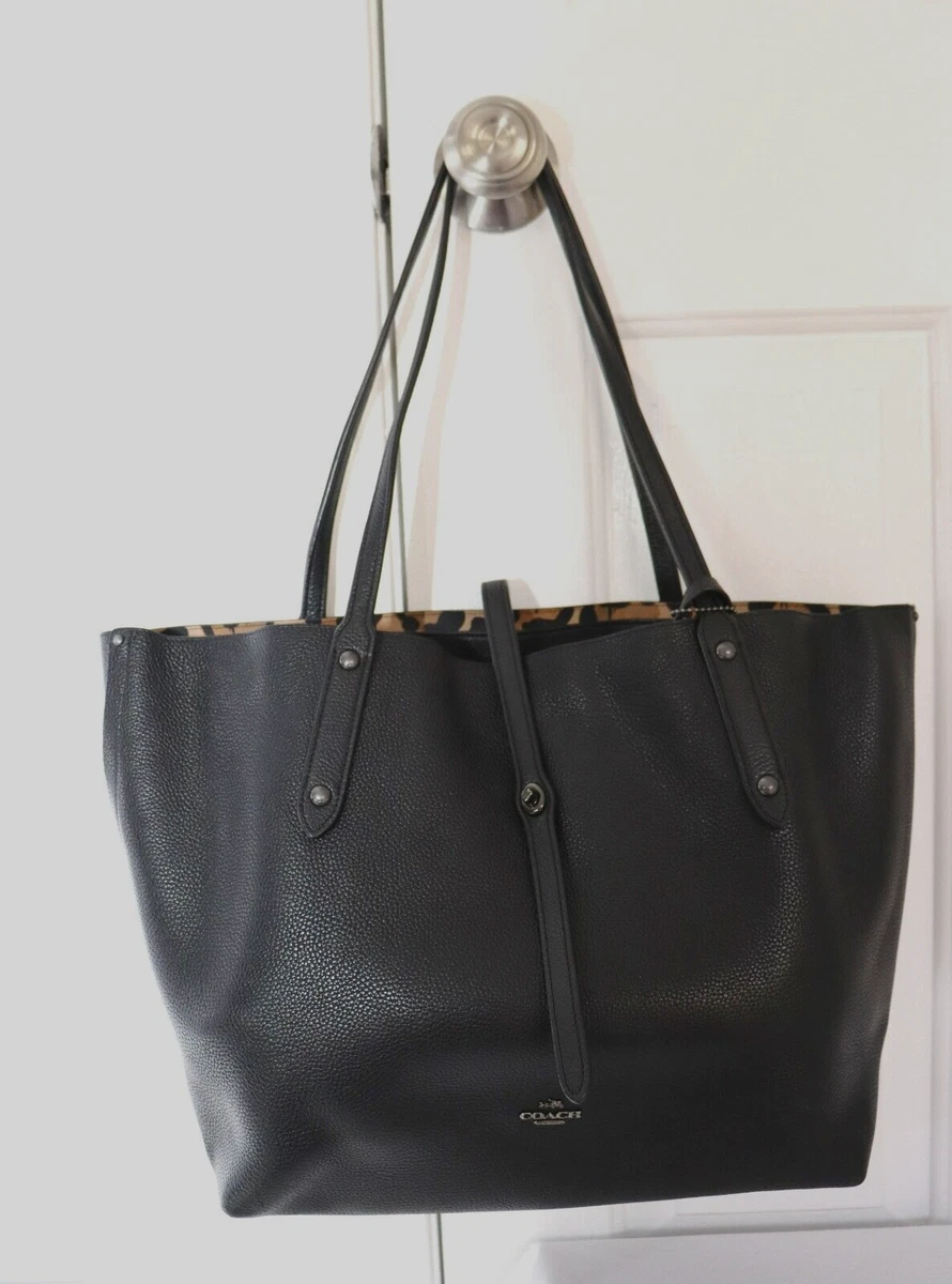 Coach MARKET Tote Large Black Pebble Leather Wild Beast LIMITED