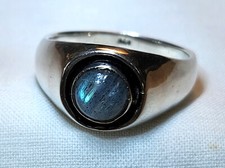 Natural Labradorite Gemstone Ring in Sterling Silver Bullseye Setting Size 9