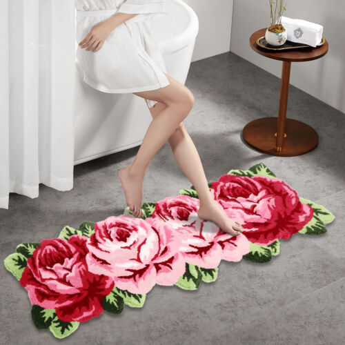 165*60cm Pink Flower Rug Mat Anti-slip Modern Carpet Washable Floral Floor Mat