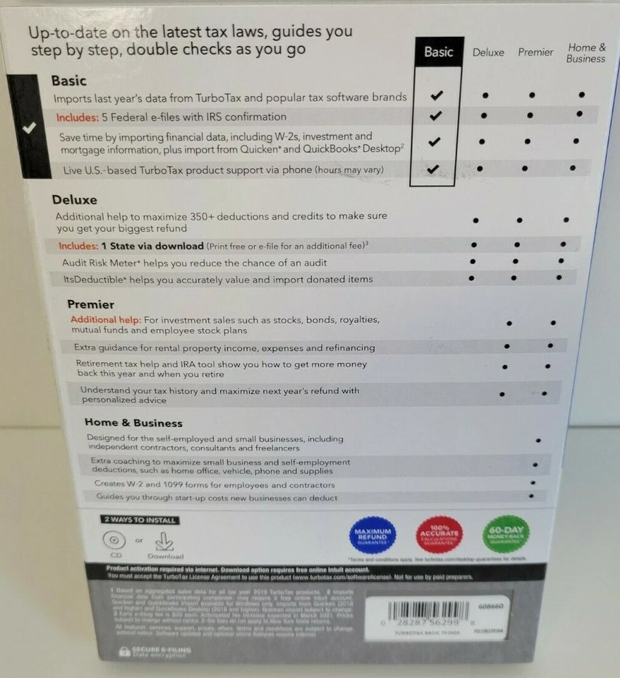 *WOW*  Intuit TurboTax Basic Federal + Efile 2020 Mac Windows Sealed with CD!  - Image 2 of 2