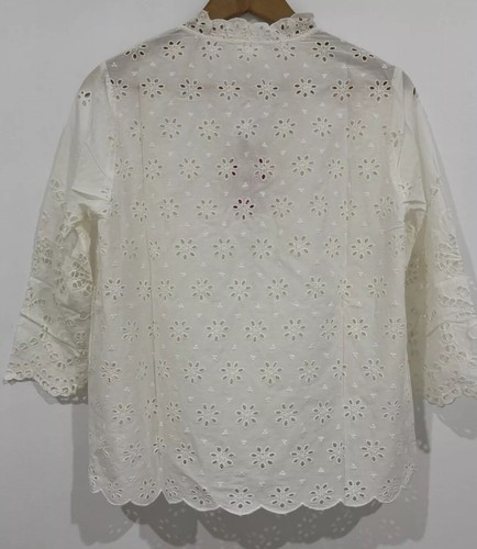 Postie Cottage Core broderie anglaise blouse women size 10 white 3/4 Sleeve - Picture 2 of 12
