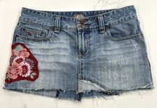 Vintage Abercrombie Fitch Denim Skirt Y2K Mini Low Rise Embroidered Size 4