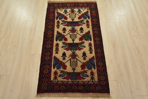 Baloch Rug 2’9” x 4’11” Beige Wool Vintage Tribal Hand-Knotted Oriental Carpet - Picture 3 of 10