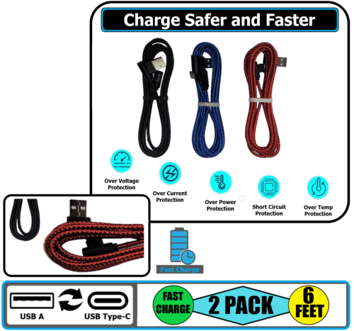 2 Pack 6ft Fast Charger Cable USB Cord for Samsung Galaxy A06 A14 15 16 25 35 55 - Picture 33 of 118