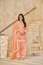 Peach Roman Silk Patiala Suit with Heavy Embroidered Dupatta Bridal Sangeet Me