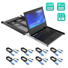 MT-VIKI Rackmount KVM LED 17.3" HDMI 8 Port Console 8x1 1U for Server Data Cente