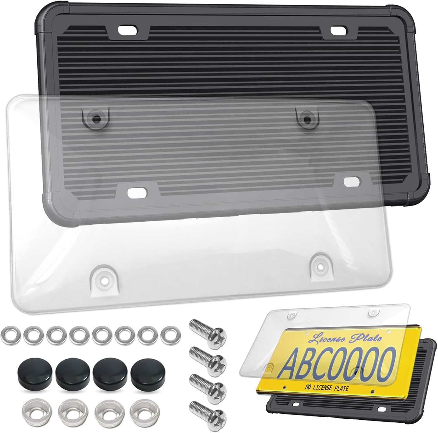 Black Silicone License Plate Frame - No-Rattle Cover With Mounting Kit, Protects Car Paint From Scratches - View #2