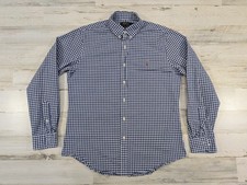 Polo Ralph Lauren Shirt Mens Large Blue Gingham Slim Stretch Oxford Flesh Pony