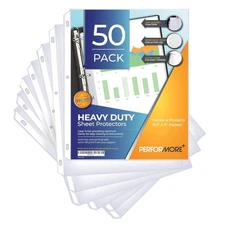 50 Heavy Duty Sheet Protectors for 3 Ring Binders - Clear Plastic Sleeves