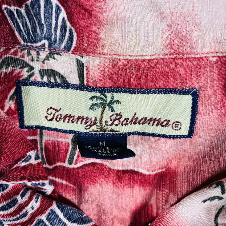 Camisa Tommy Bahama Para Hombres Mediana Roja 100% Seda Hawaiana Aloha Campamento Estampado Langosta Foto 3 de 4