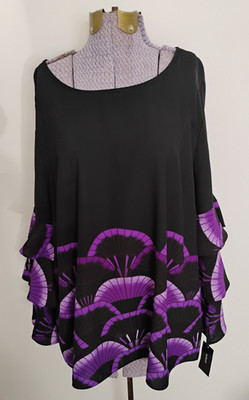 Alfani Blouse Top Women's Black Purple Fan Art To Wear Pullover XL NWT