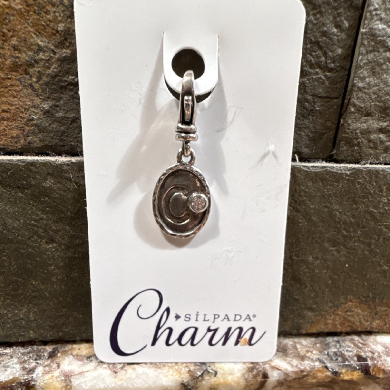 Silpada Sterling Silver 925 Signed Oval 'C' Initial Dangle Charm No Stone