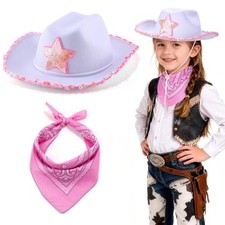 Toddler Cowboy Hat  Bandana, Felt Cowboy Hats for 3-8, Western Cowgirl White