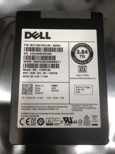 Samsung PM863 3.84TB SATA Dell SSD MZ7LM3T8HCJM-000D3 OW9GHD Over 95% Healt