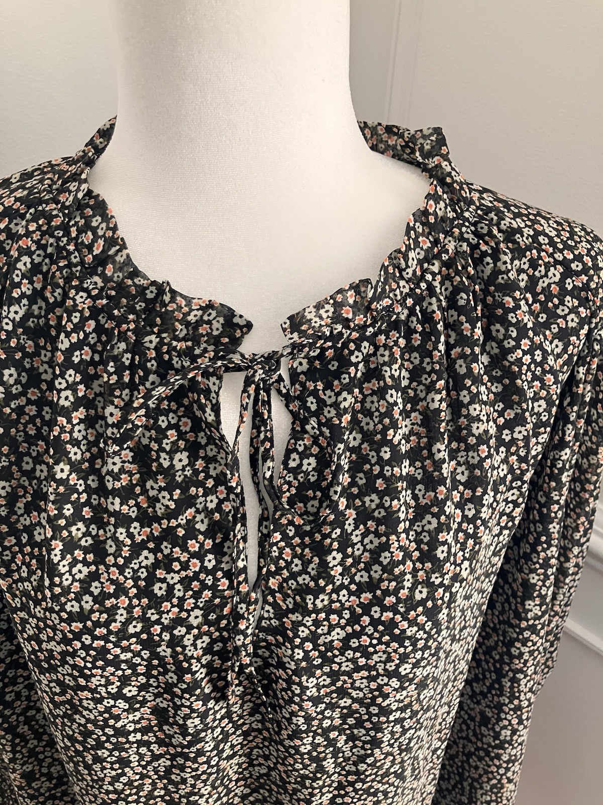 Mango MNG Women's Black Floral Boho Long Sleeve Mini Dress Size 10 New thumbnail 5