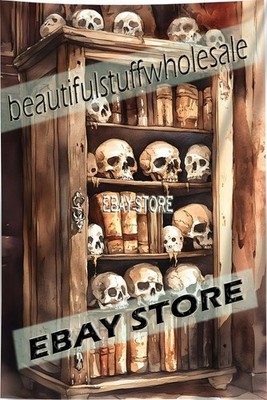 Gothic Cabinet of Skulls Cloth Wall Tapestry haunted gothic style 59X82 in