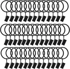 40 Pack Metal Curtain Rings with Clips, Drapery Clips 1.26 Inch-40Pack, Black 