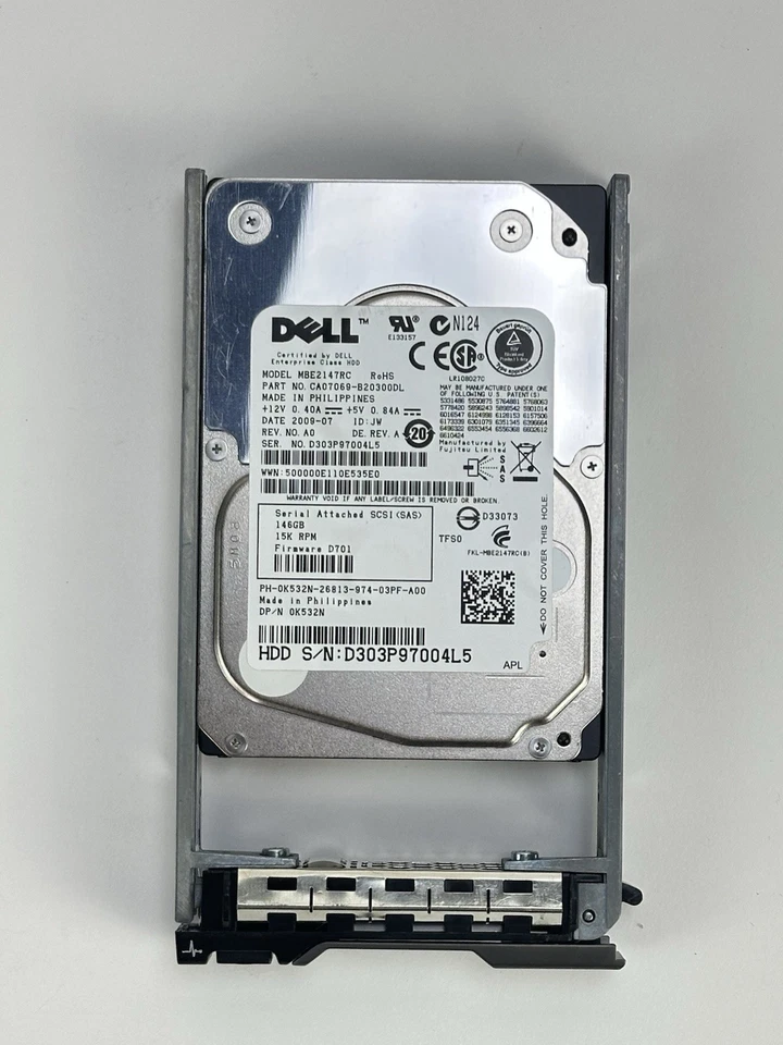 Dell 146GB 15K RPM SAS 6G HDD 2.5in SFF 6Gbps Hard Disk Drive 0K532N - Image 2 of 4