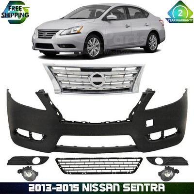 Front Bumper Cover Fascia & Grille Assembly Kit For 2013-2015 Nissan Sentra