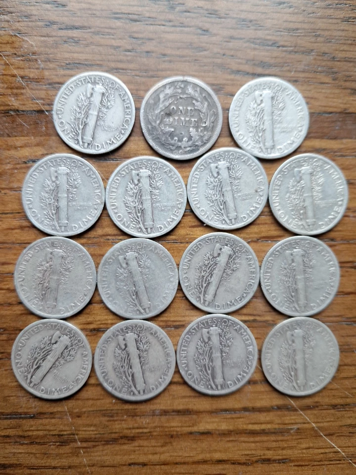 Moneda de diez centavos Micro S Mercury ×14 1945 ×1 1876 CC Foto 2 de 4