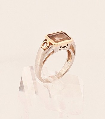PAP sterling silver & 14k solid gold smoky quartz ring sz 7