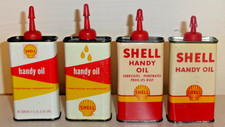 Lot of 4 Different SHELL Handy Oil Cans - Vintage Old Logo Household Oiler Tins