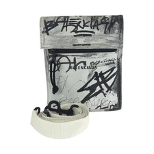 BALENCIAGA Graffiti Explorer 655982 Shoulder Bag Pochette White black leather
