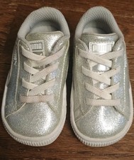 PUMA Sneakers Silver Glitter Sparkle Slip On No-Tie Infant Toddler Girl Size 5