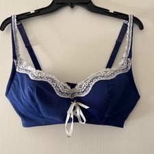Frederick's of Hollywood 36D Bra Blue White Floral Lace Ribbon Tie Underwire